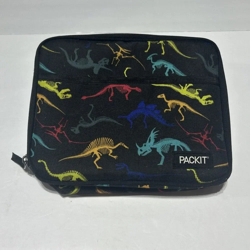 PackIt Dinosaur Skeleton Print Insulated Lunch Box Bag Built-In Cooling